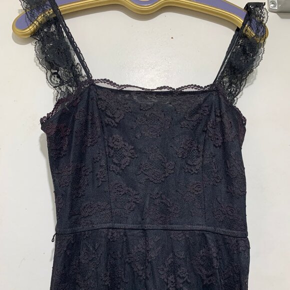 VINTAGE NU-MODE SLIM FIT SLEEVELESS RUFFLE LACE LITTLE BLACK DRESS SIZE S - Picture 2 of 12